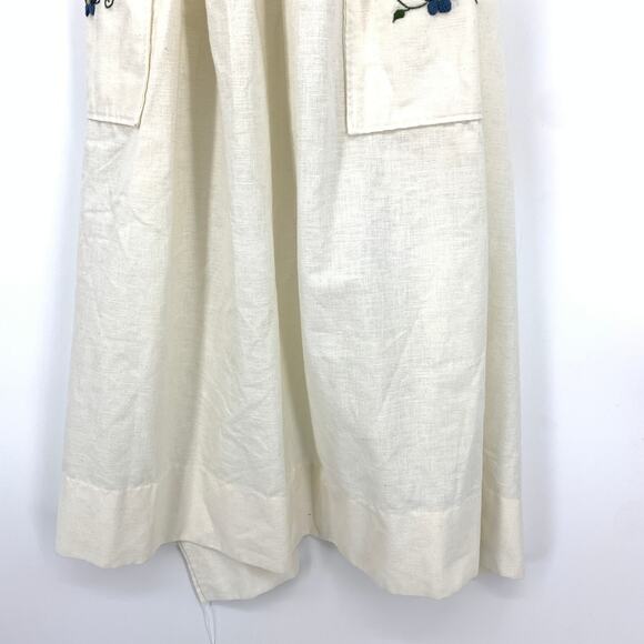Vintage Cream Long Apron Hand Embroidered Heart + Flowers Two Pockets Tie Waist - Picture 6 of 6